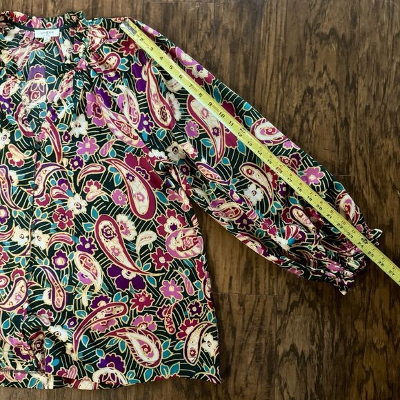 Umgee Top Paisley Blouse Button Front Ruffle Balloon Sleeve Womens Size Large - Picture 14 of 14